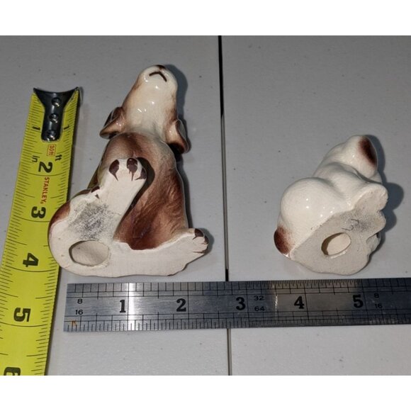 Vintage Ceramic Puppy Figurines Set - Brown & White Dogs With Big Feet - Small & - Picture 6 of 9